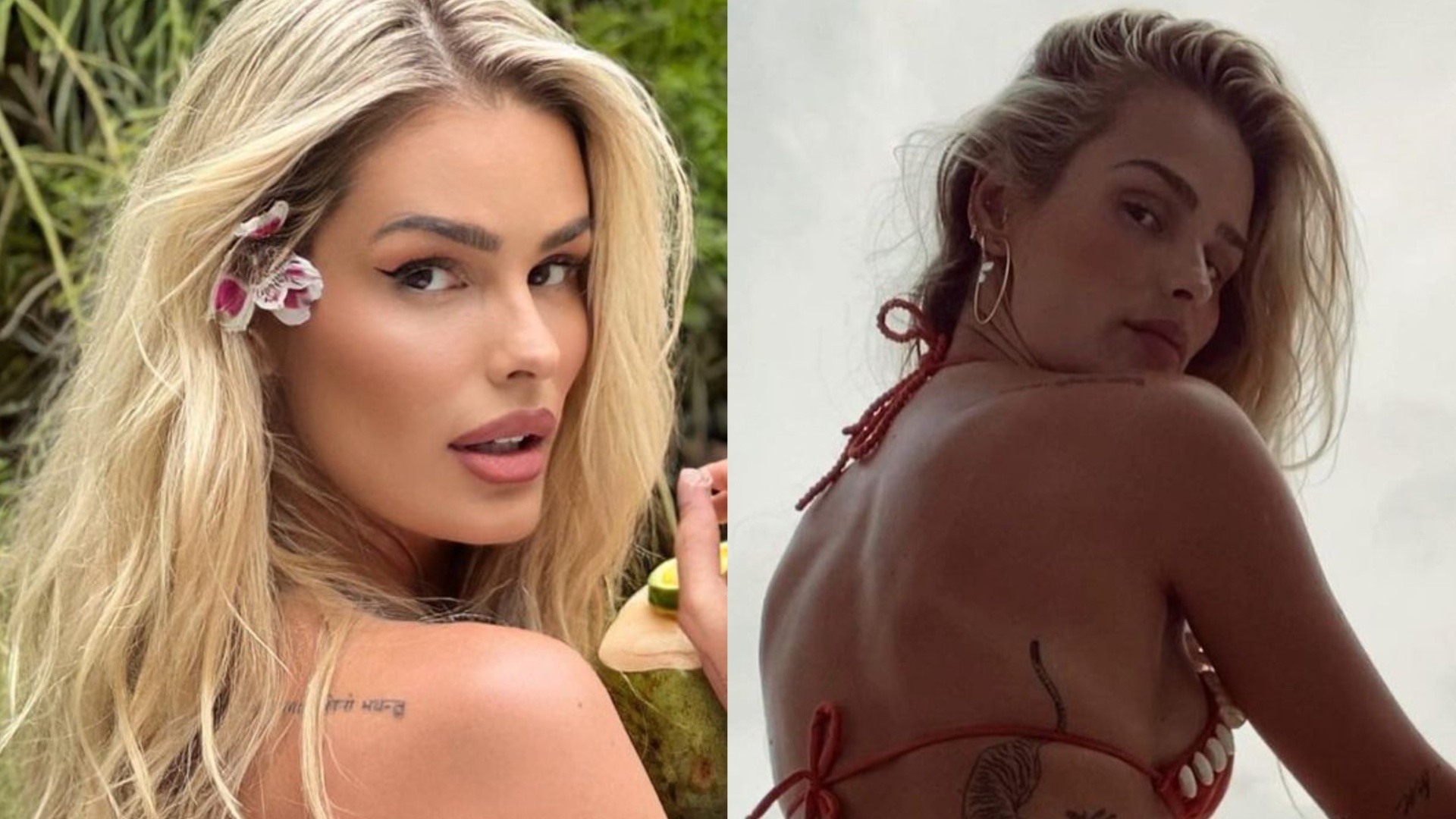 De biquíni, Yasmin Brunet posa de costas e deixa à mostra tatuagem no bumbum: ”Mulherão”