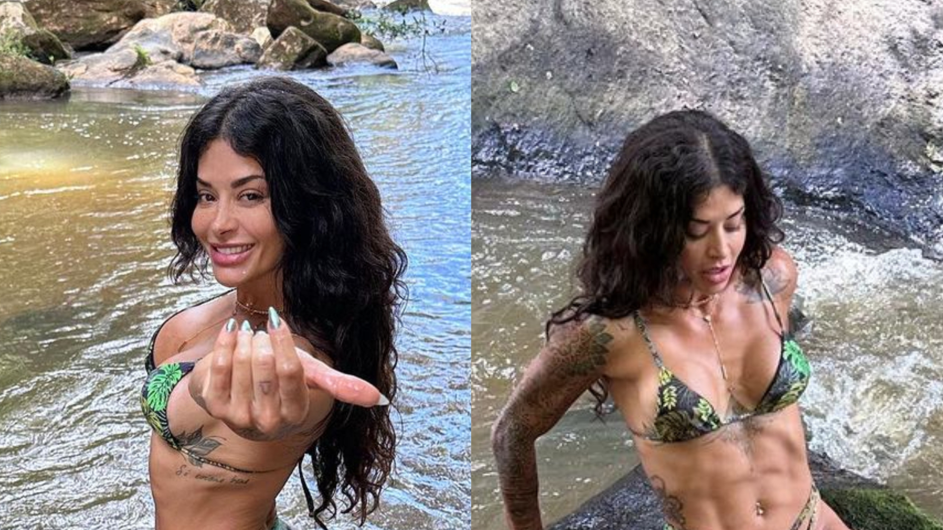 Após reatar com Jesus Luz, Aline Campos exibe corpão em dia de cachoeira: ”Sereia mais linda”