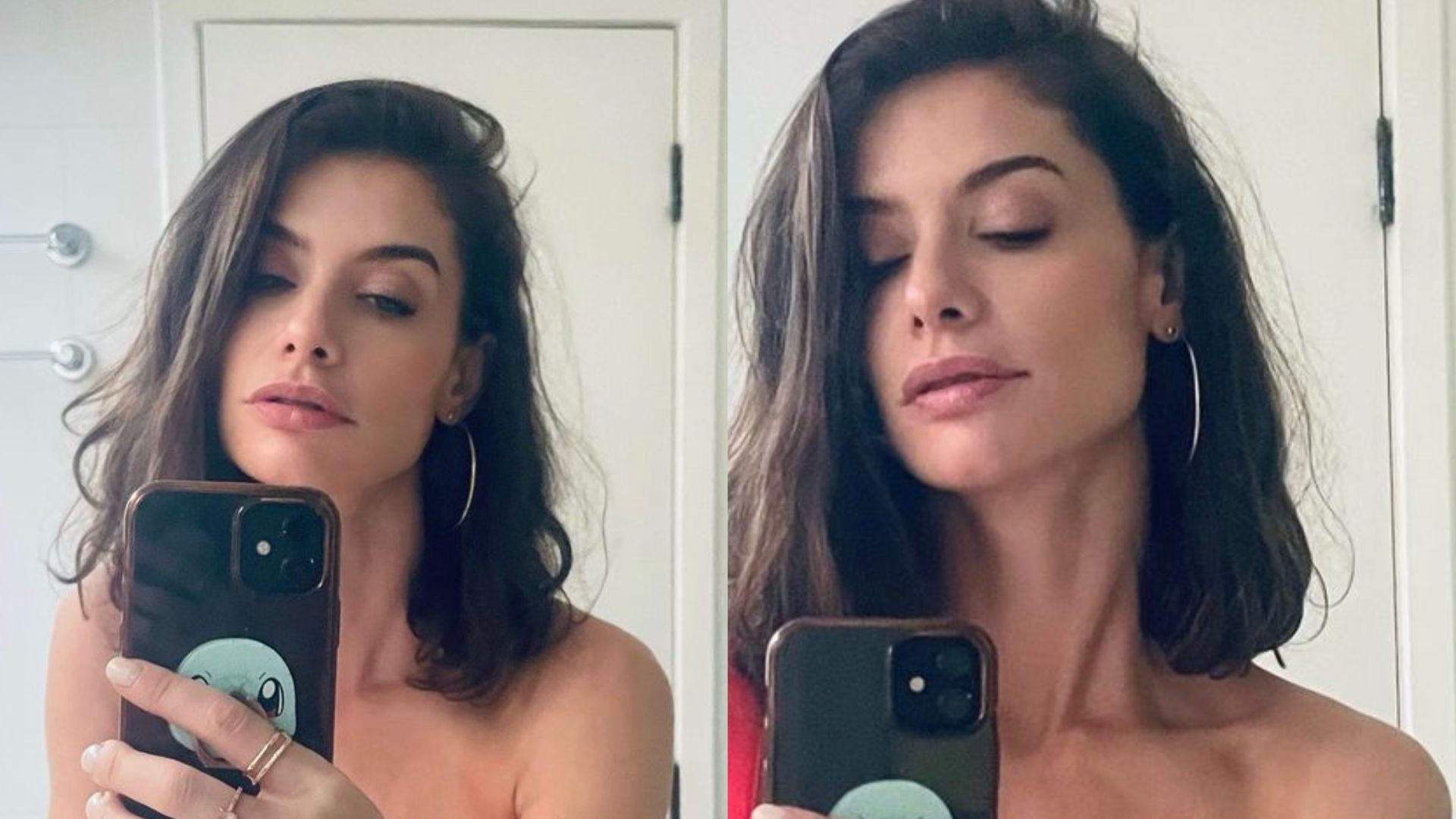 Com cropped PP no limite, Alinne Moraes sensualiza em frente ao espelho
