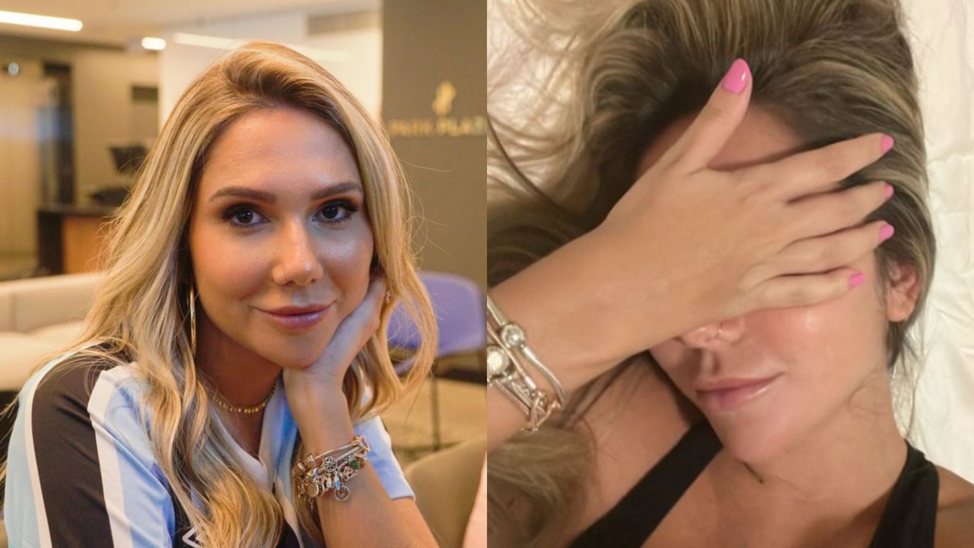 Carolina Portaluppi posa de top na cama para fazer desabafo de dia ruim