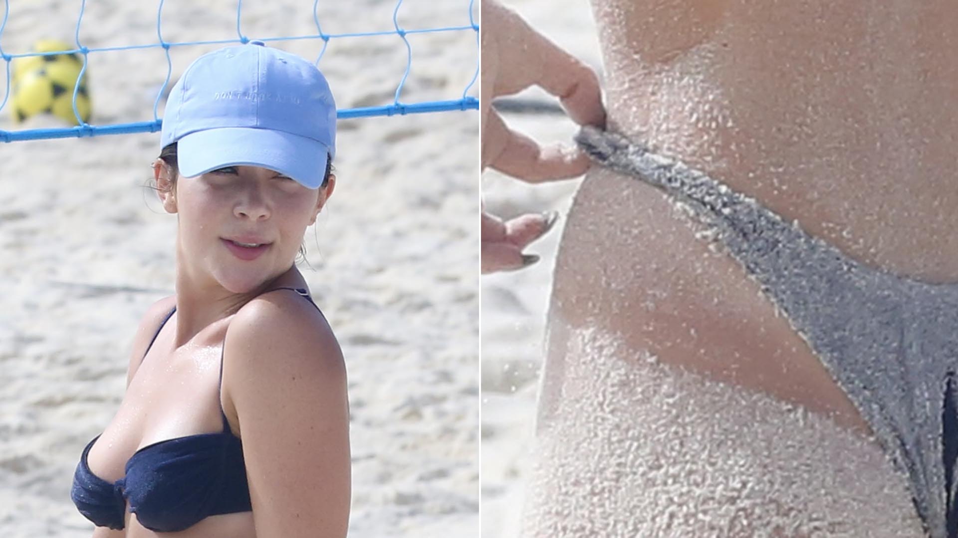 Na praia, Jade Picon surge com o bumbum à milanesa ao usar biquíni fio-dental