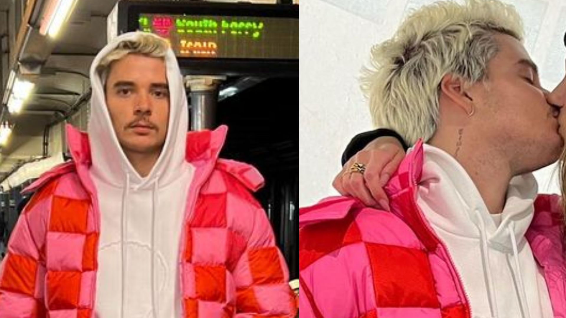 No metrô, João Figueiredo surge aos beijos com a mulher, Sasha Meneghel