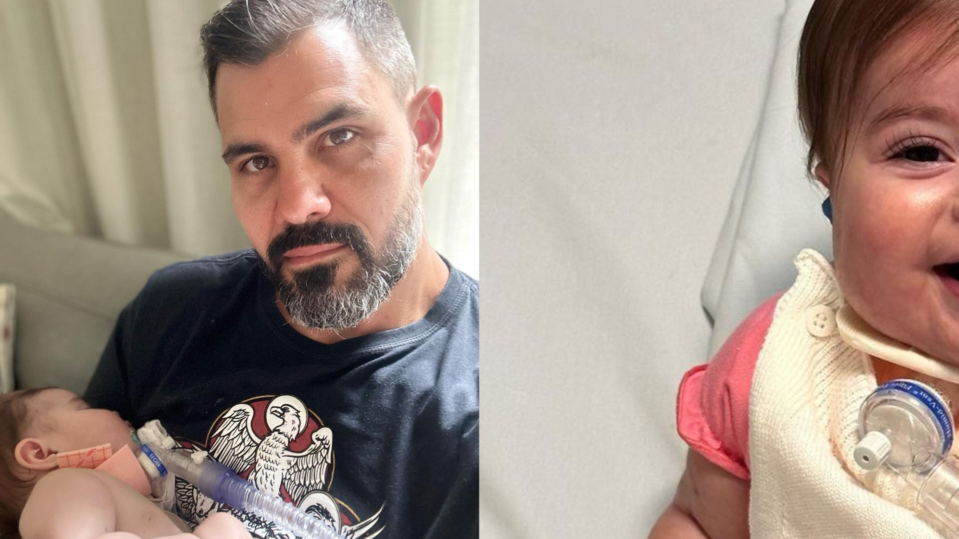 Juliano Cazarré posta foto da caçula sorrindo e anuncia alta hospitalar: ”Quem tá muito feliz?”
