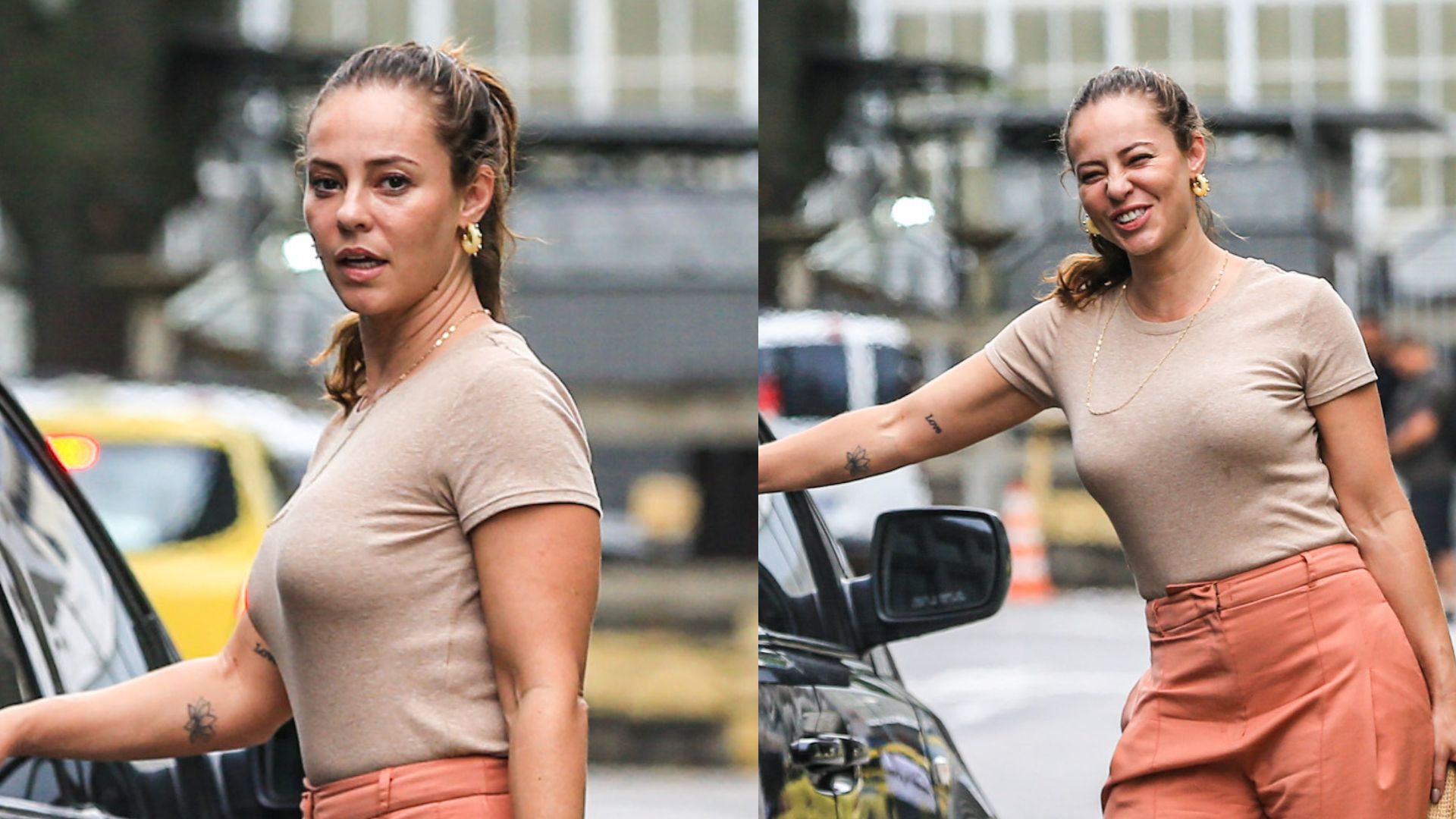Magérrima, Paolla Oliveira elege look estiloso ao desembarcar em aeroporto do Rio de Janeiro