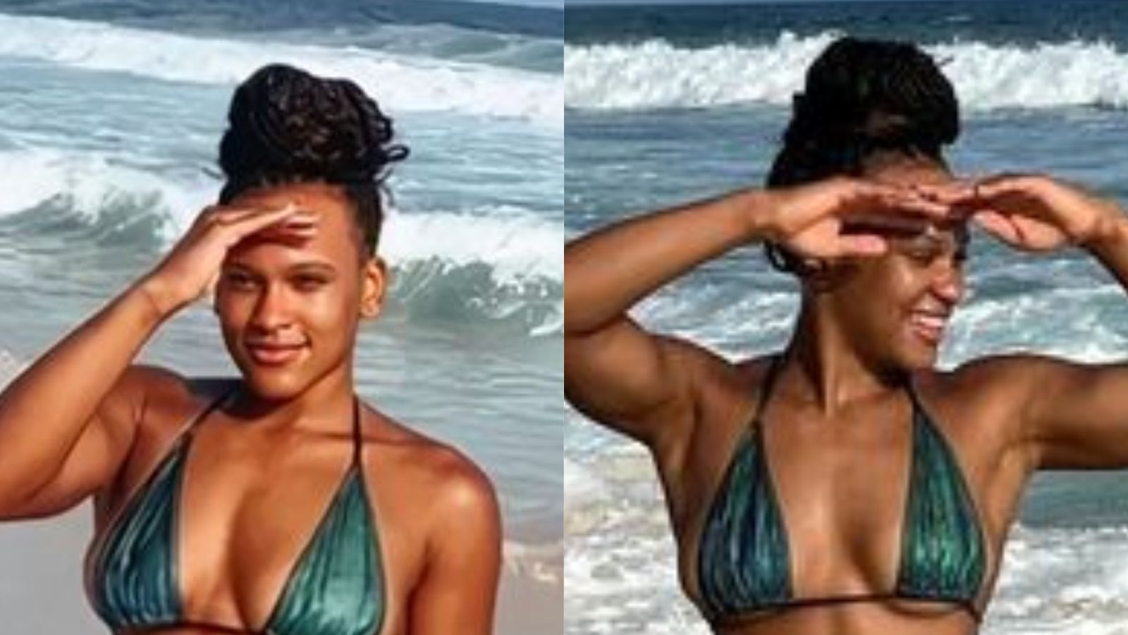 De biquíni verde, Rebeca Andrade escandaliza com corpão sarado na praia