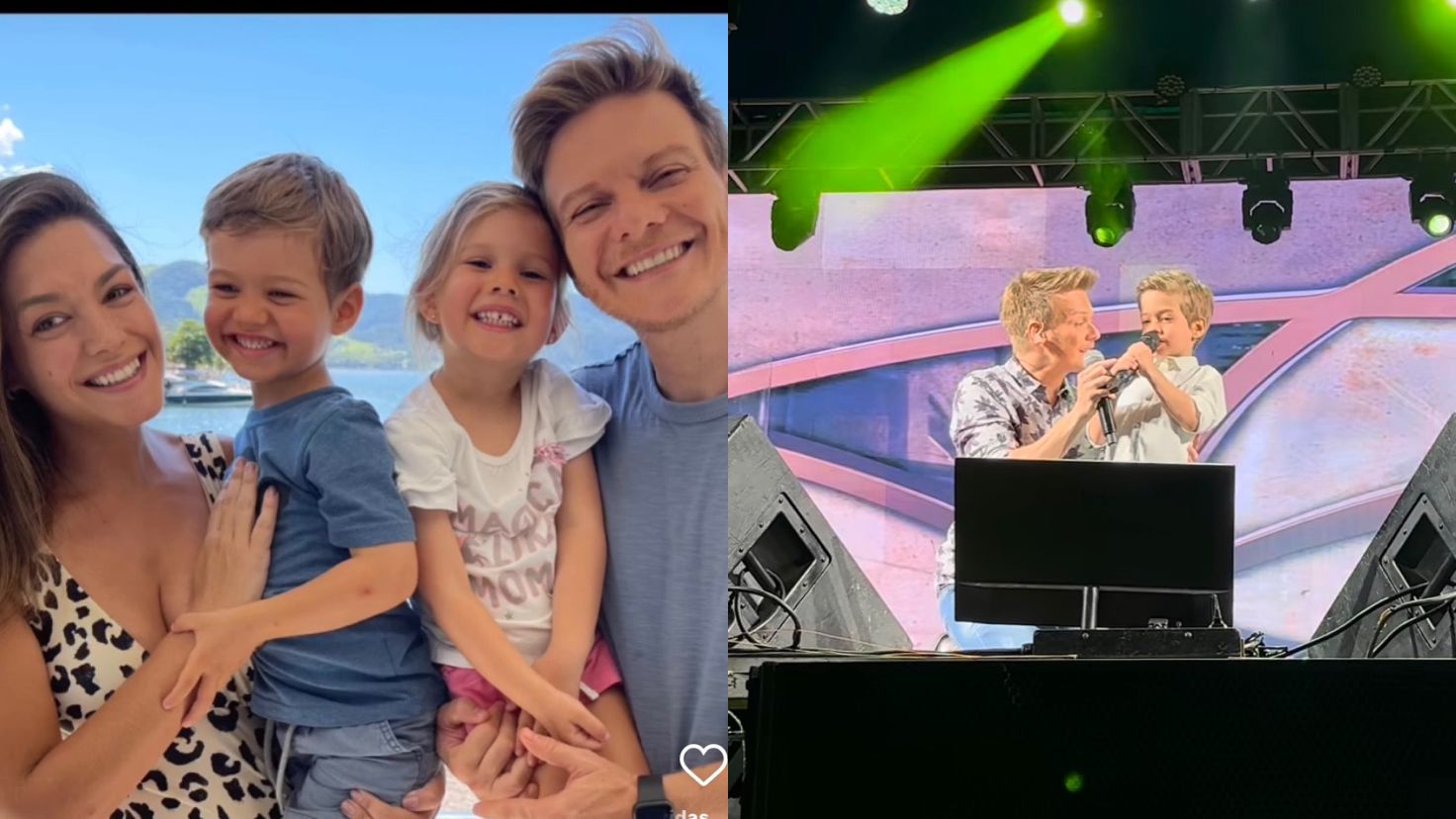 Michel Teló e o filho juntos no palco deixam Thais Fersoza emocionada