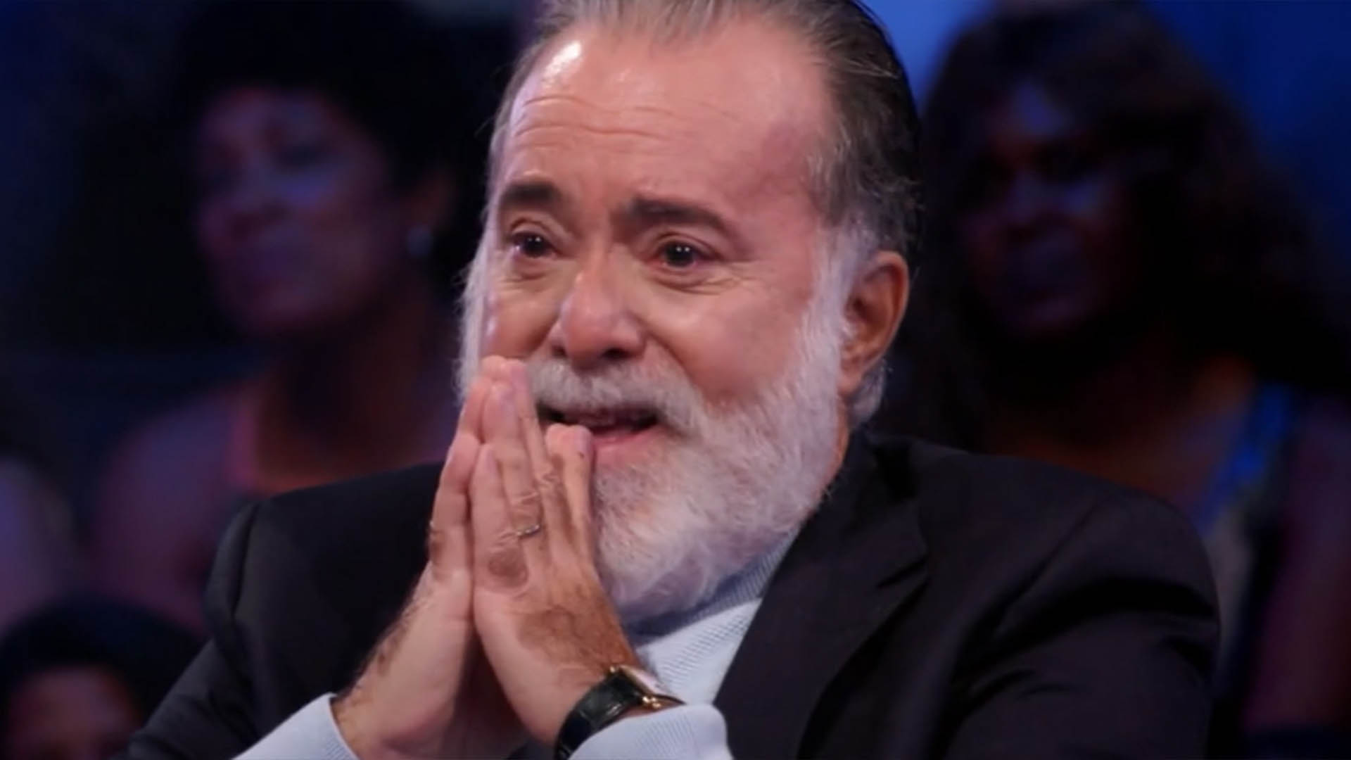 Tony Ramos chora com declaração da esposa, Lidiane, no Domingão com Huck
