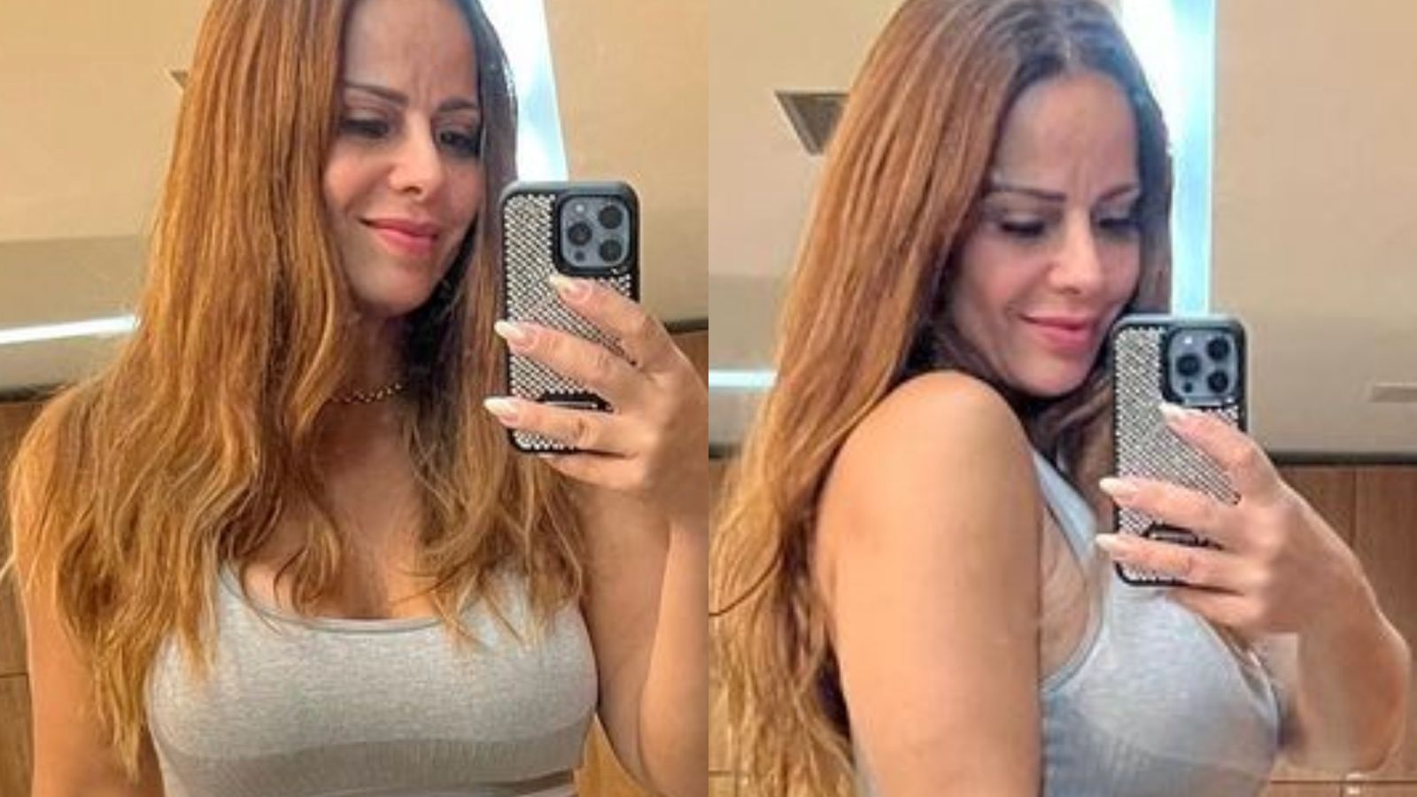 Viviane Araujo exibe corpão torneado com conjunto coladinho na academia