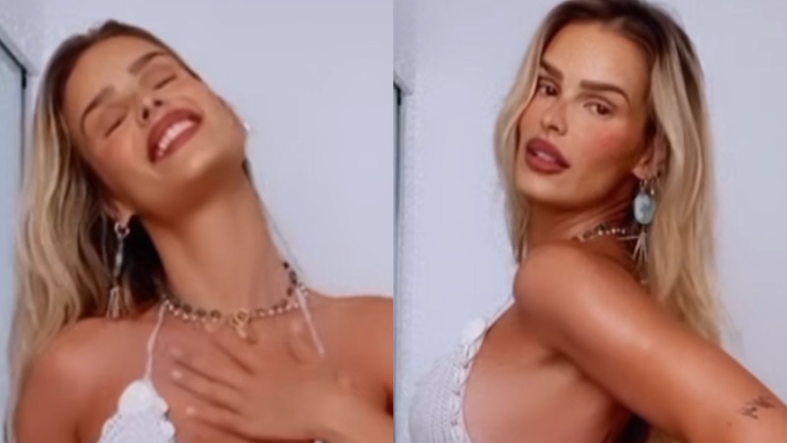 De biquíni branco, Yasmin Brunet escandaliza com massagem corporal