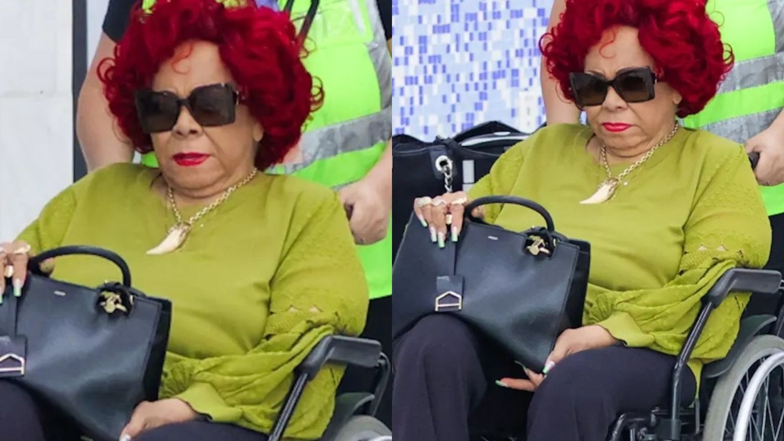 Alcione é vista de cadeira de rodas ao desembarcar no Rio de Janeiro