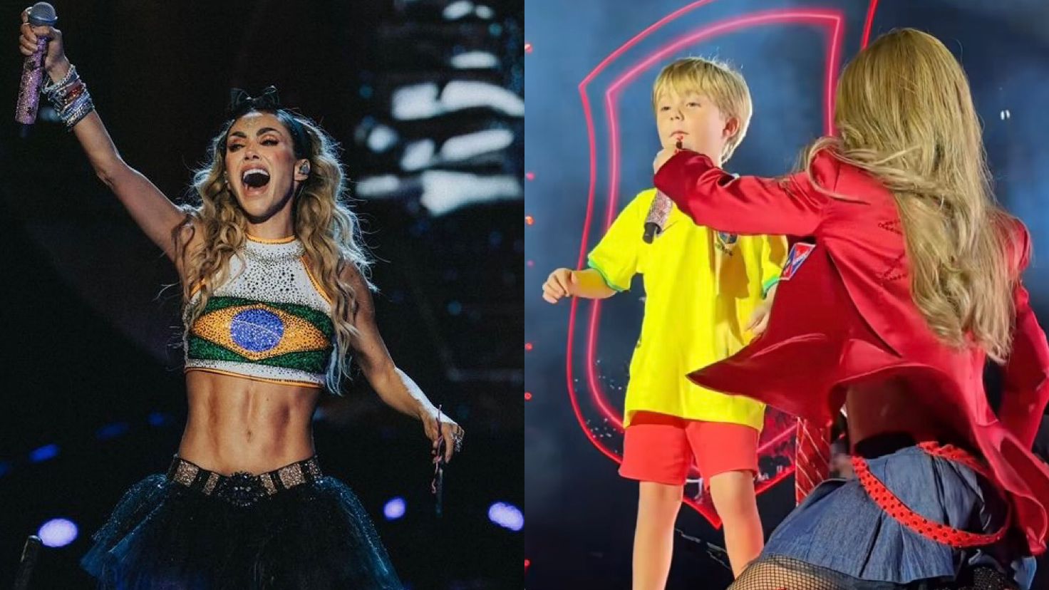 Filho de Anahí surge no palco com camiseta do Brasil e fãs se encantam