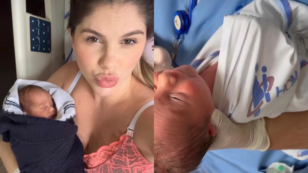 Bárbara Evans mostra primeiro banho de um dos gêmeos, Antônio