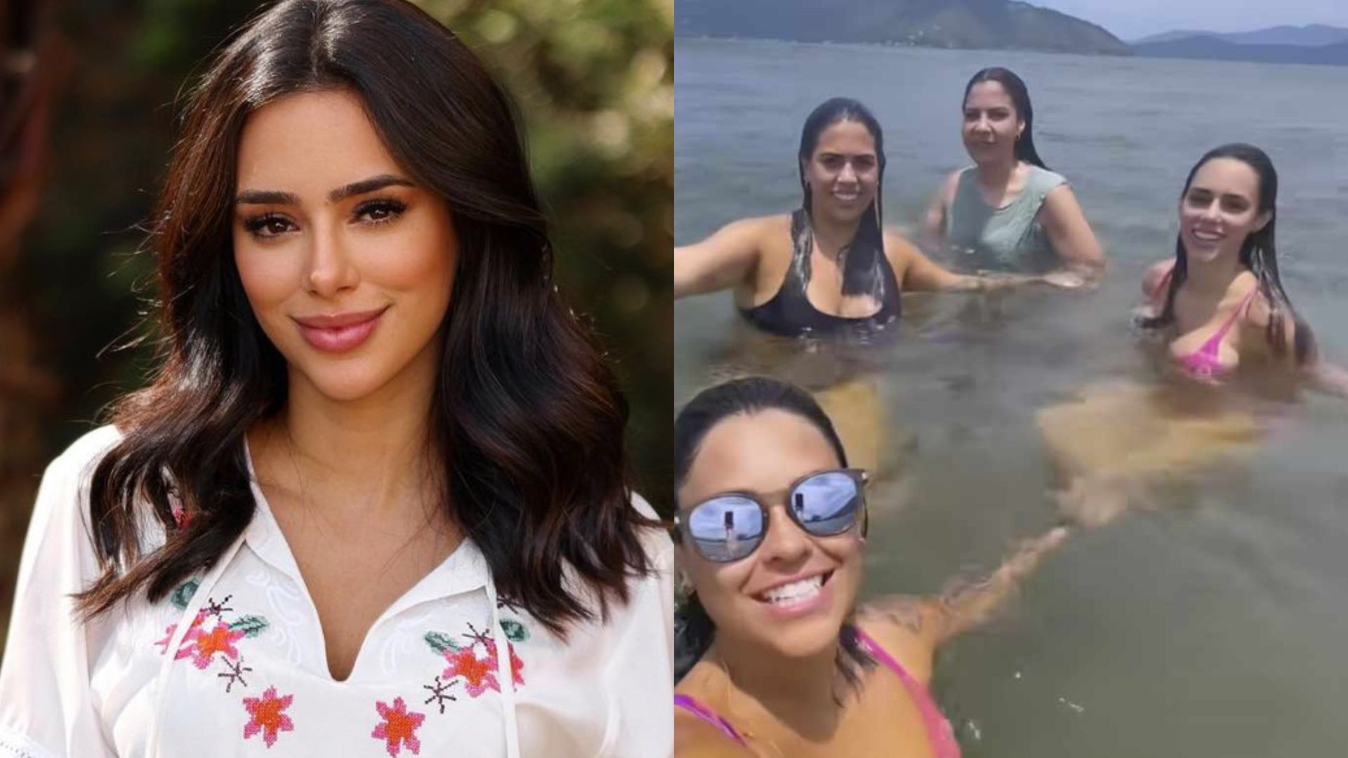 Bruna Biancardi se refresca no mar com as amigas após treino intenso