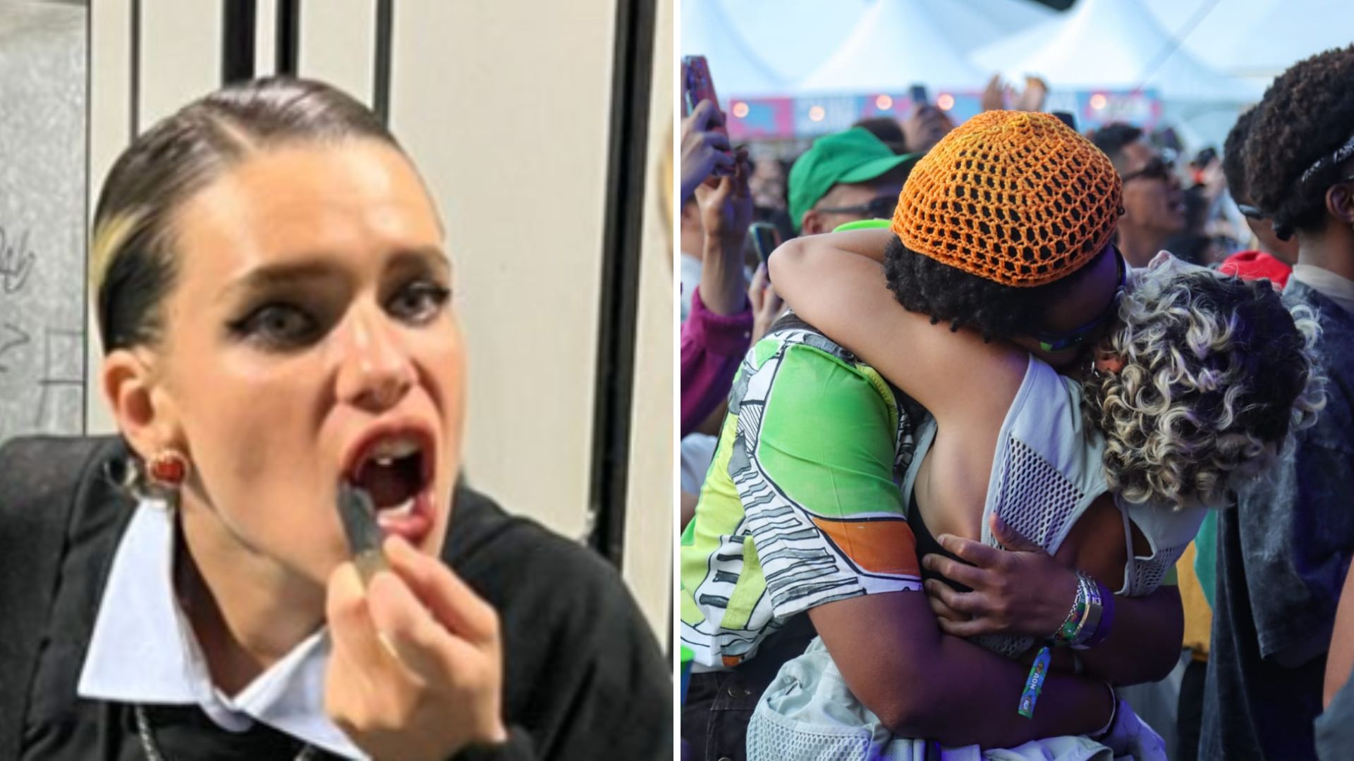 Pegou fogo! Bruna Linzmeyer retoca o batom e troca beijos quentes com a namorada
