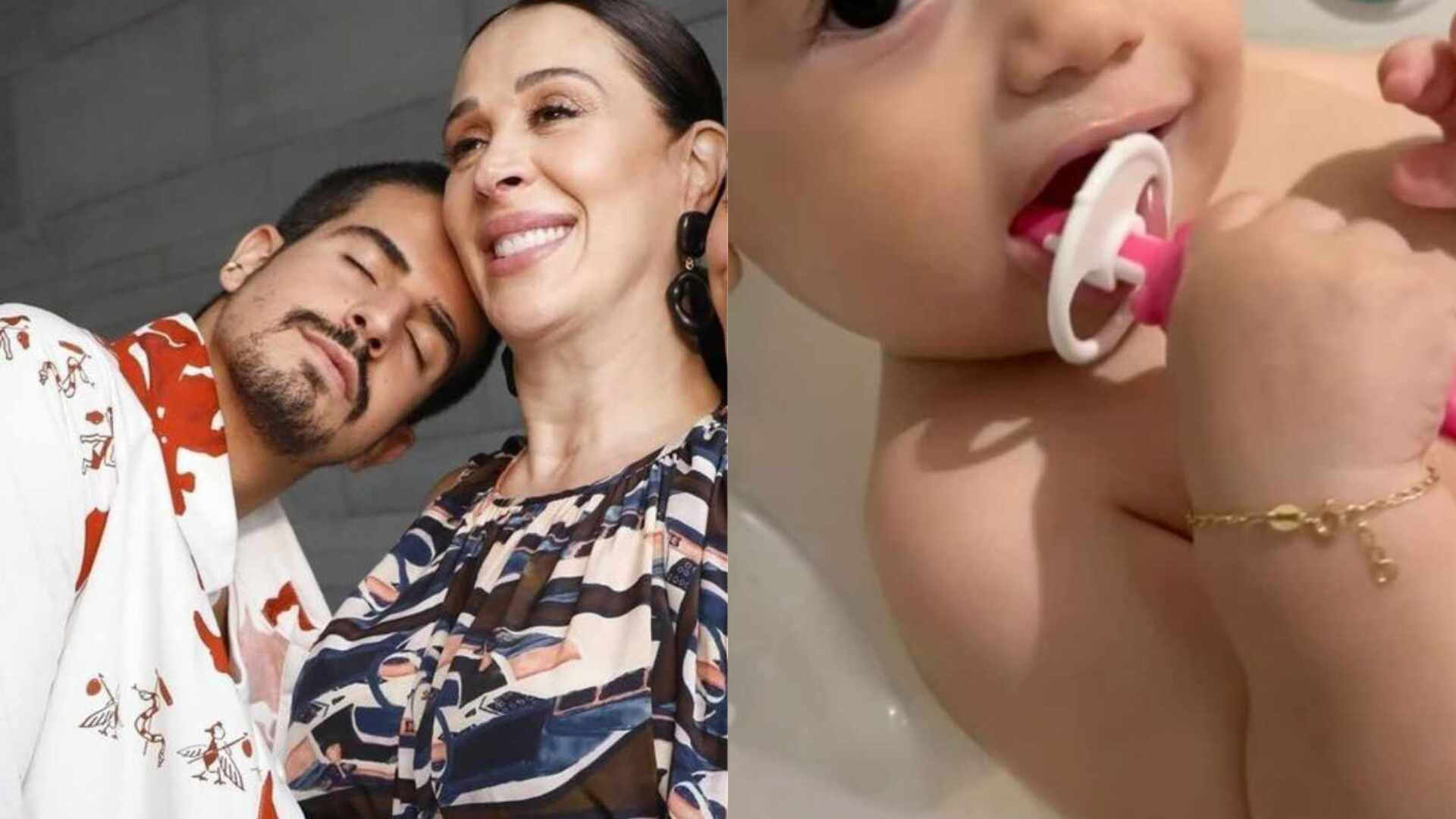 Enzo Celulari encanta ao mostrar o irmão tomando banho
