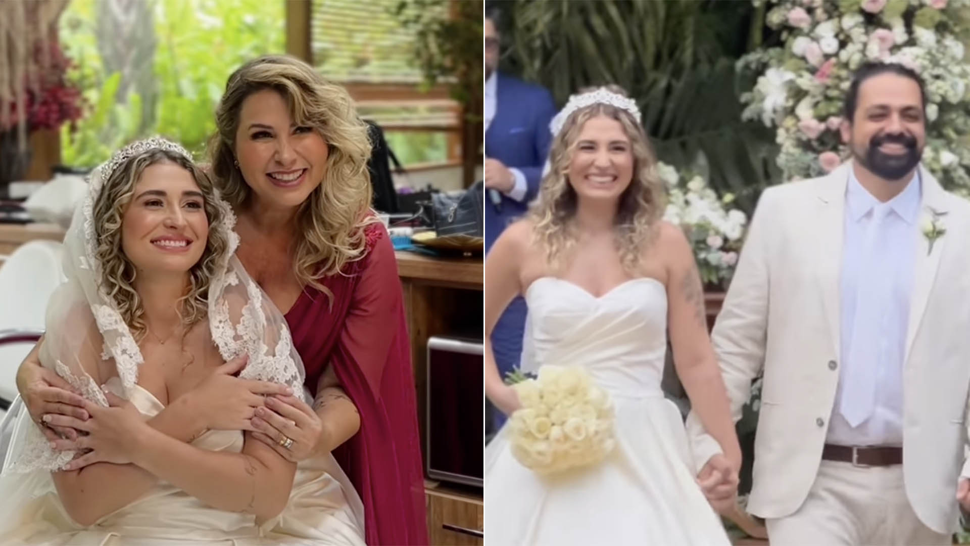 Filha da ex-Paquita Andrea Sorvetão se casa com vestido luxuoso