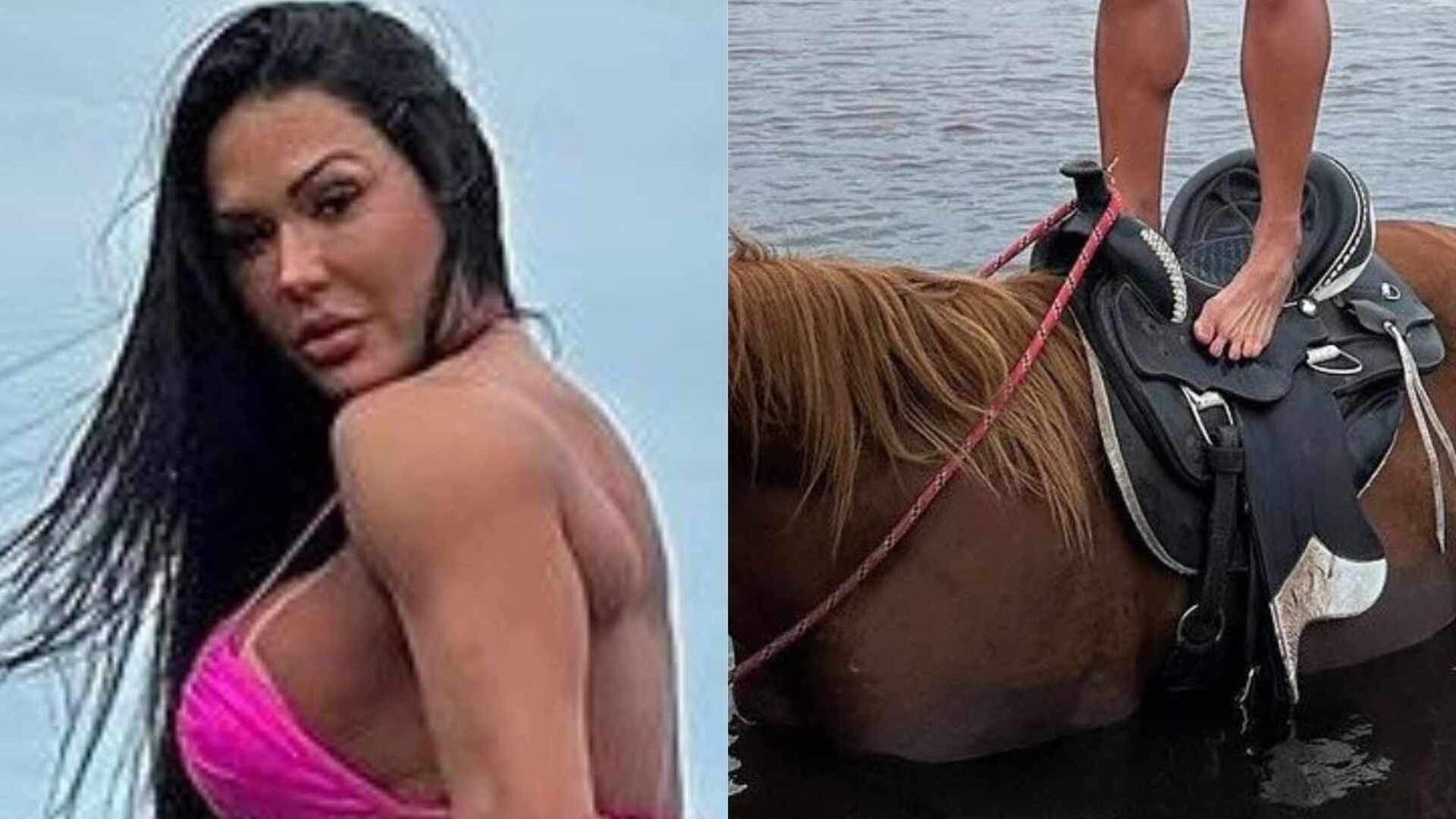 Gracyanne Barbosa causa ao montar em animal: ‘Uma cavala’