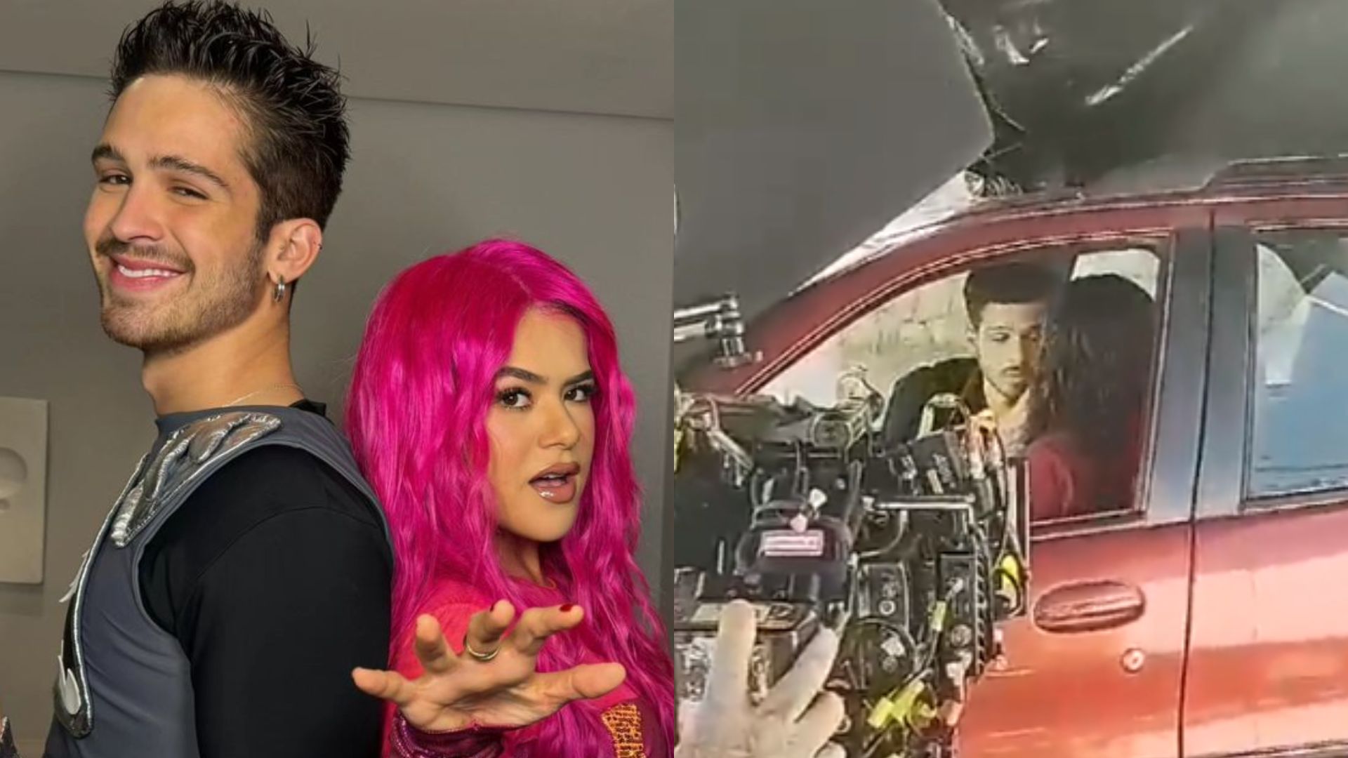 João Guilherme e Maisa surpreendem fãs ao surgirem aos beijos nas gravações de série