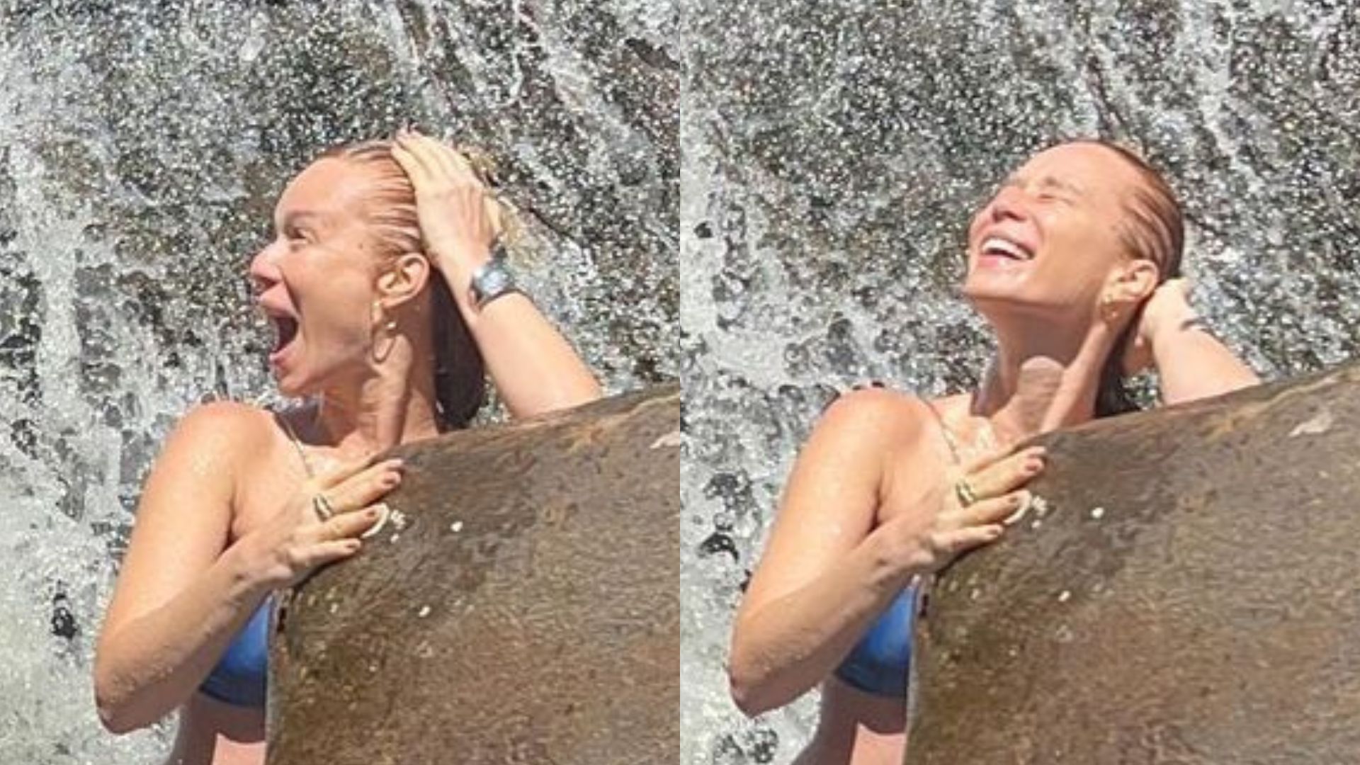 Mariana Ximenes renova as energias em banho de cachoeira: “Deusa”