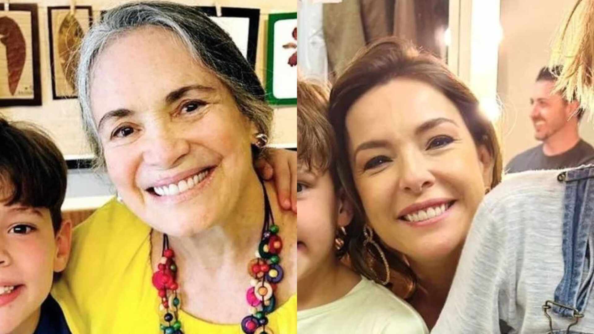 Regina Duarte aparece com os netos, filhos de Regiane Alves