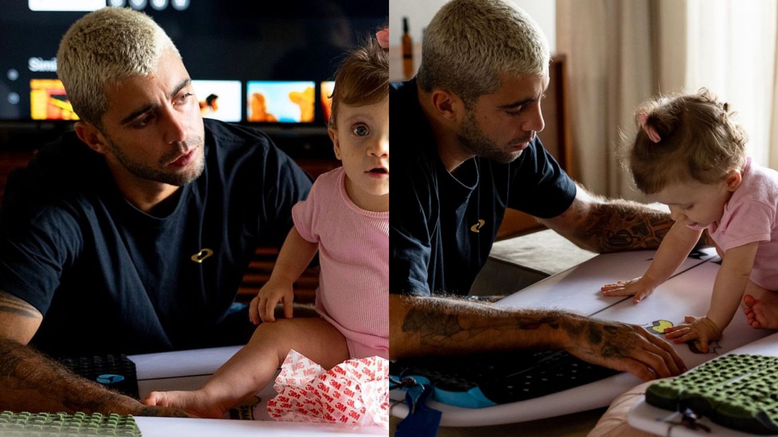 Pedro Scooby divide momento fofo com a filha caçula, Aurora: “Surfista”