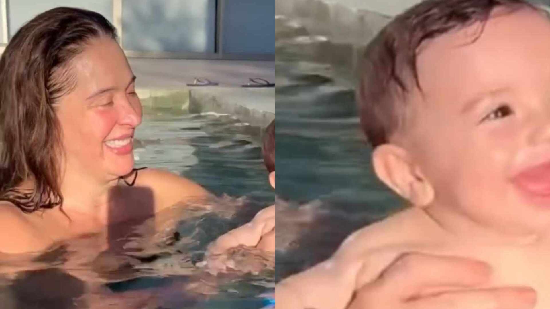 Ele cresceu! Claudia Raia mostra o filho nadando na piscina: ‘Peixinho’