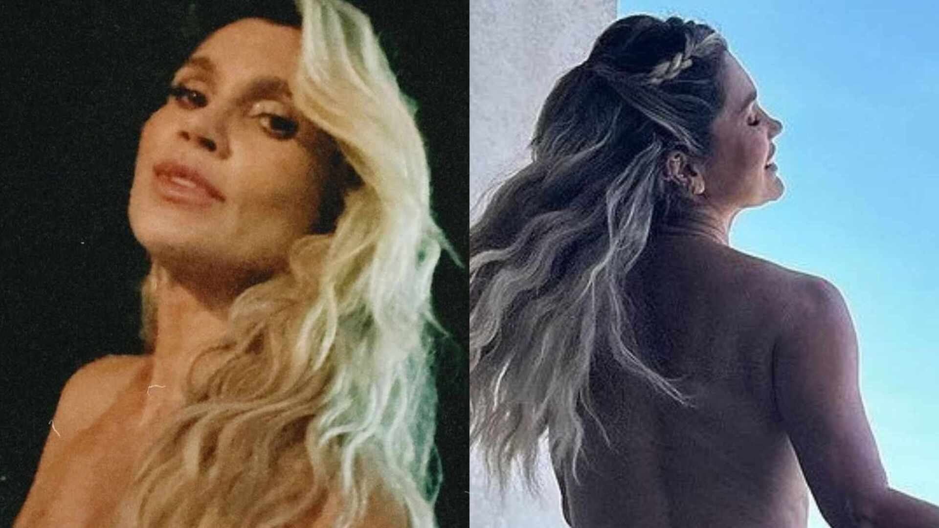 Fazendo topless, Flávia Alessandra posa de costas e esbanja corpão: ‘Maravilhosa’