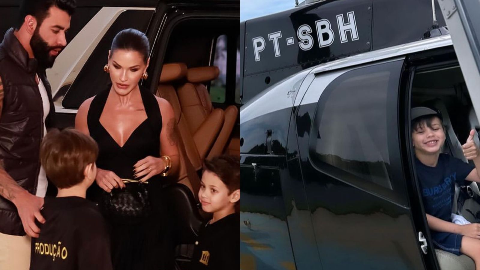 Gusttavo Lima e Andressa Suita curtem viagem de helicóptero com os filhos