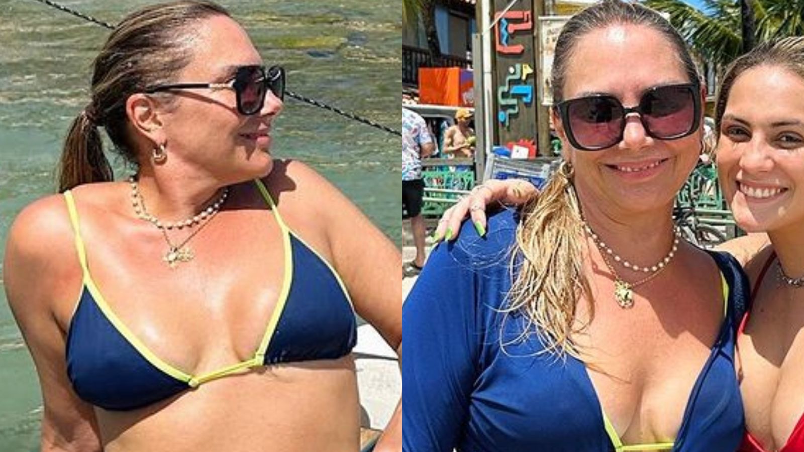 Heloisa Périssé dá show de beleza ao posar na praia com a filha, Luisa