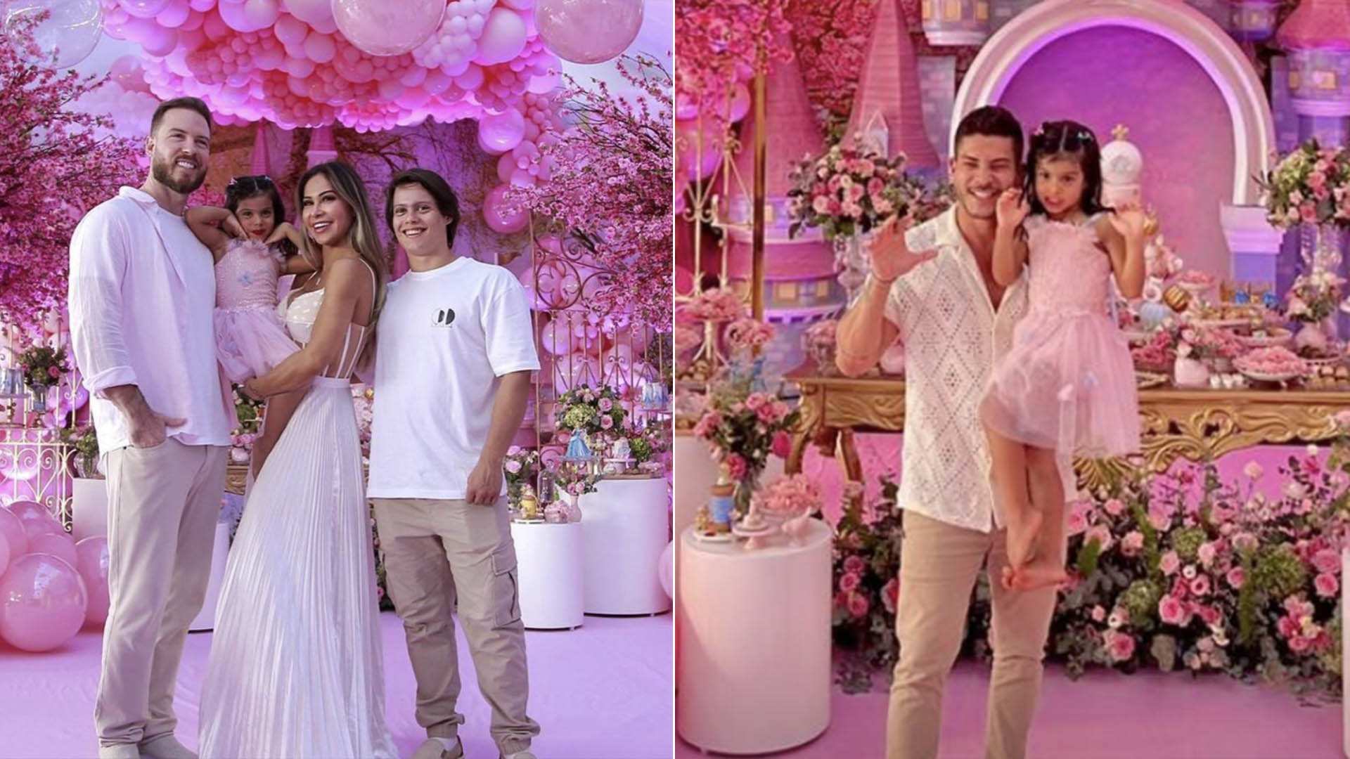 Maíra Cardi e Arthur Aguiar se encontram na festa luxuosa da filha, Sophia