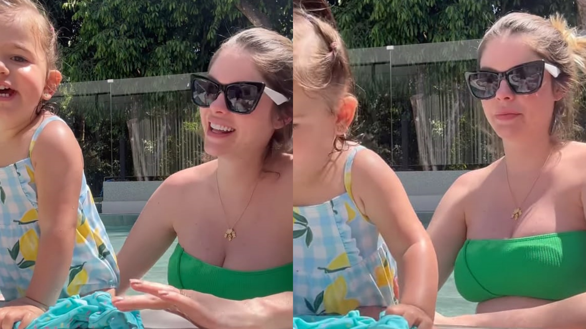 Bárbara Evans encanta ao curtir o dia na piscina com a filha, Ayla