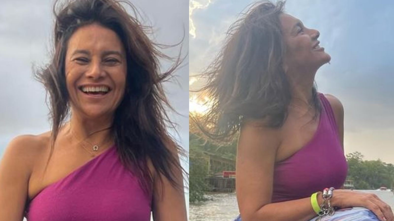 Dira Paes dá show de beleza natural em passeio de barco: “Delícia”