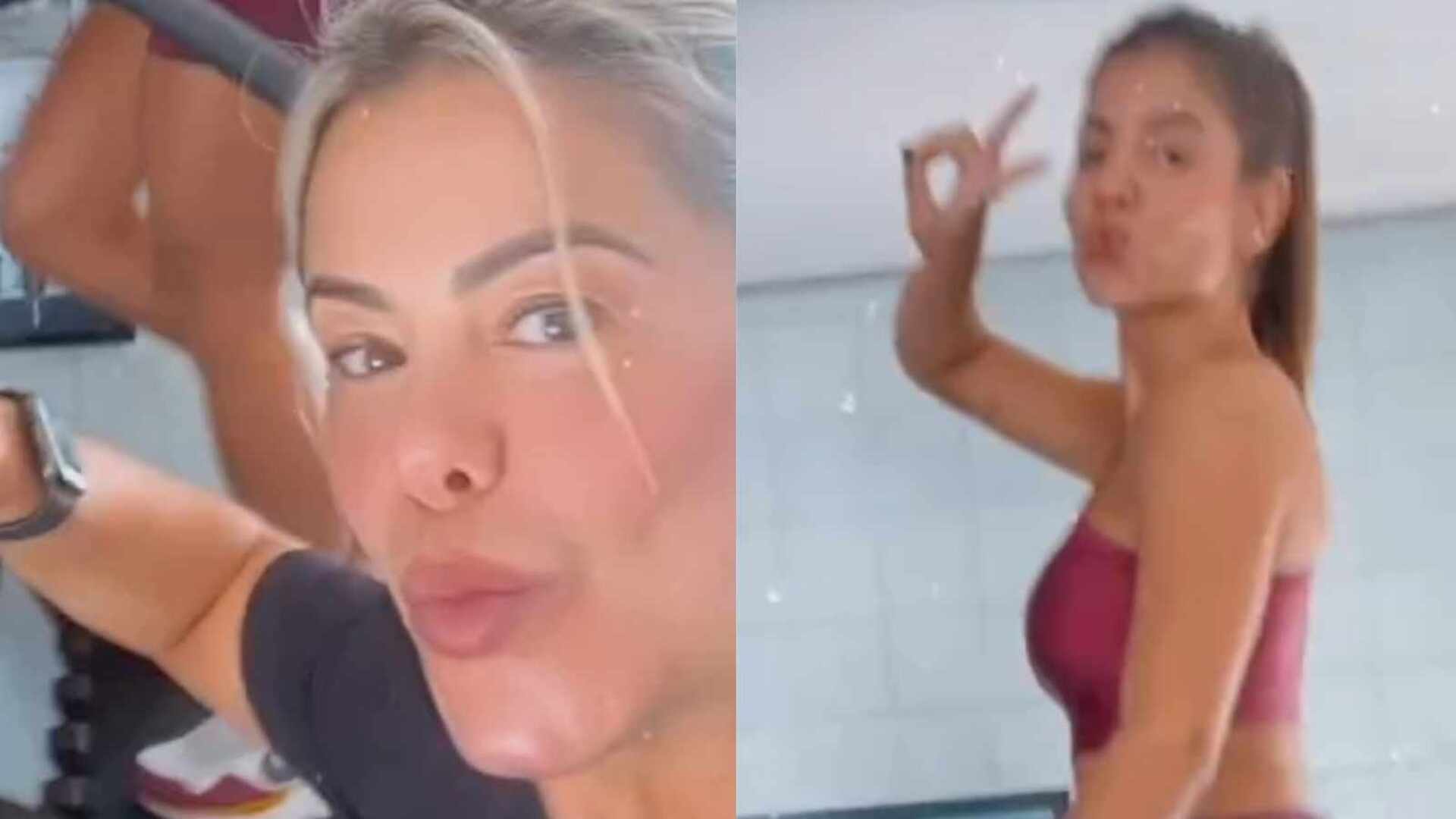 Após assumir namoro com filho de Leonardo, Hariany treina com Poliana Rocha
