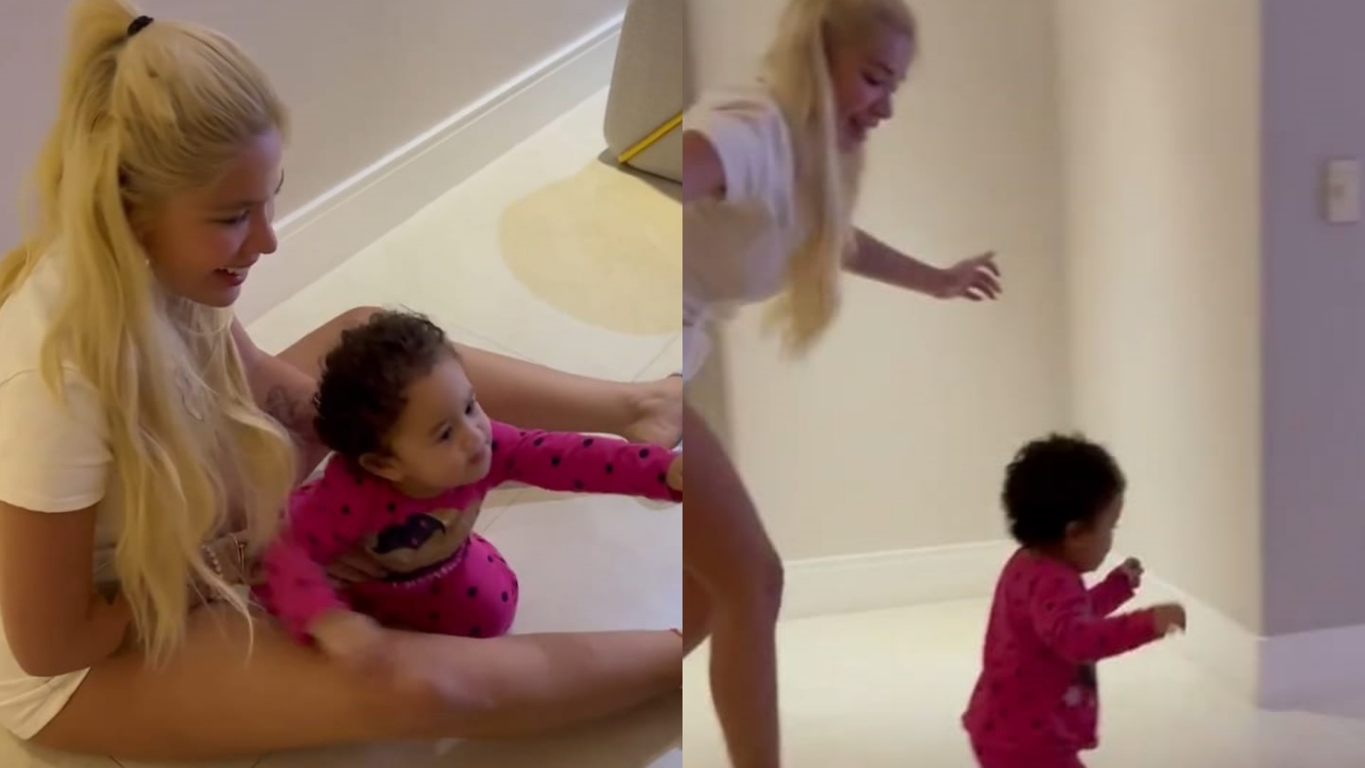 Karoline Lima encanta ao mostrar os primeiros passos da filha