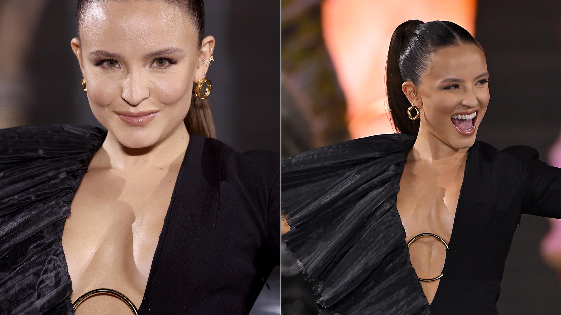 Larissa Manoela aposta em look com decote até o umbigo para desfile em Paris