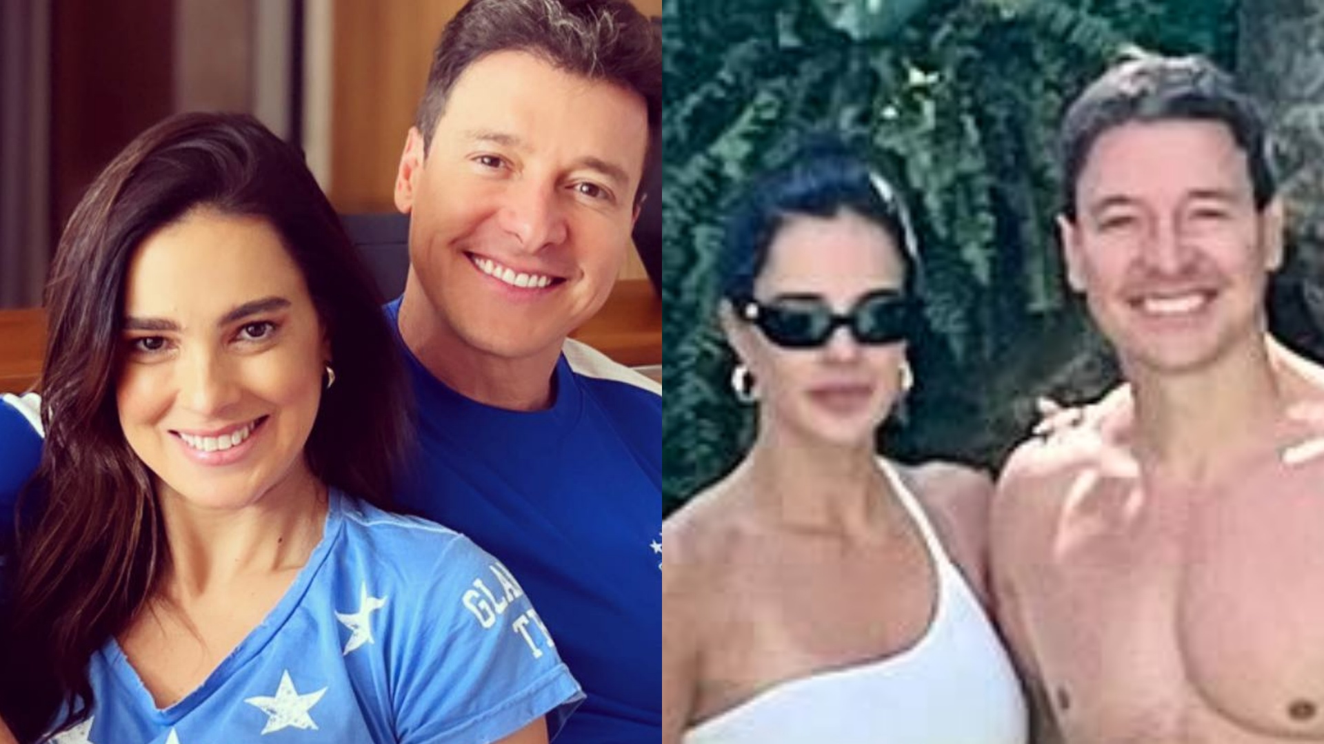 Rodrigo Faro e Vera Viel exibem corpos sarados em cachoeira da mansão
