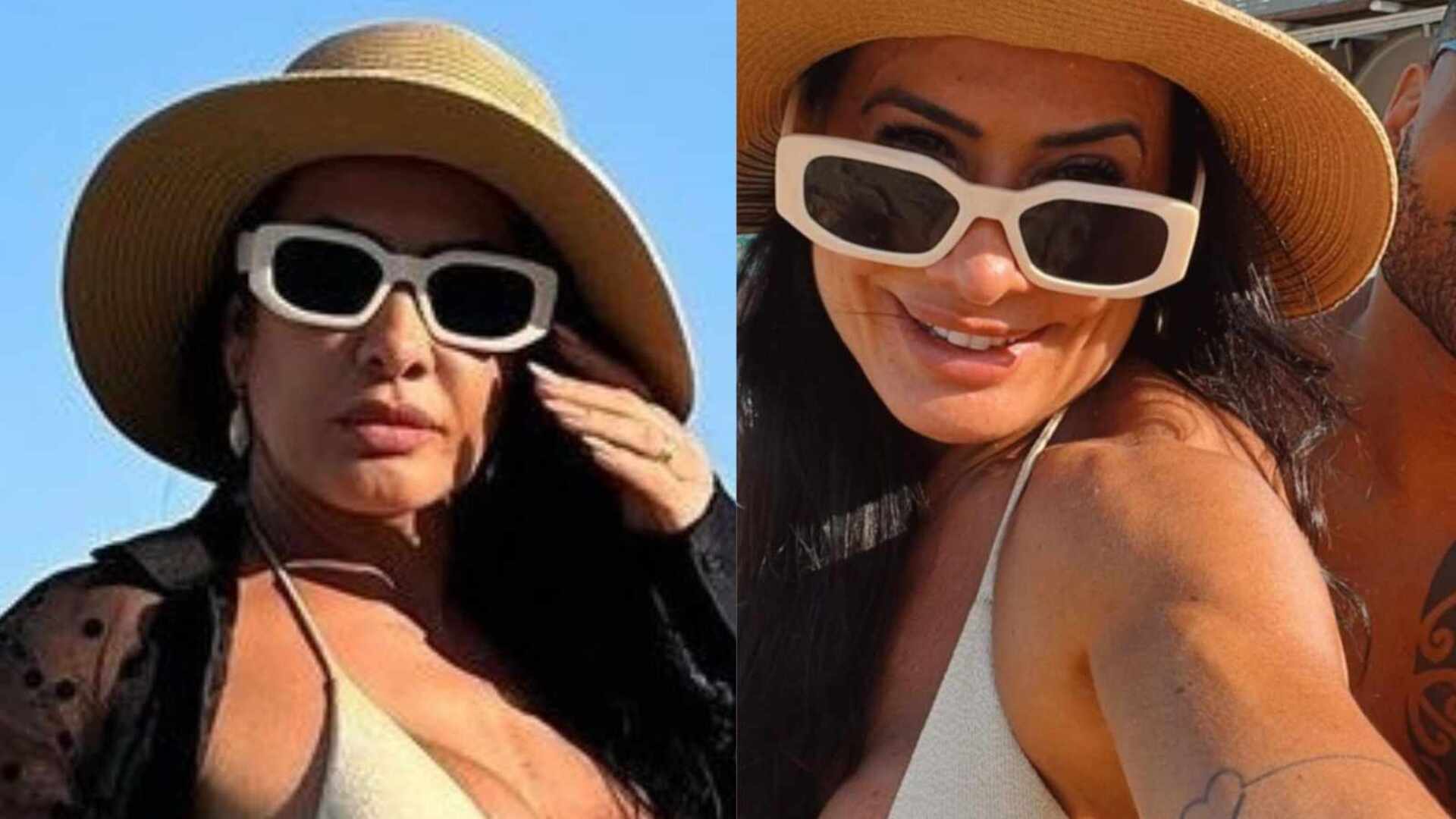 Comemorando seus 50 anos, Scheila Carvalho exibe corpaço desenhado na praia