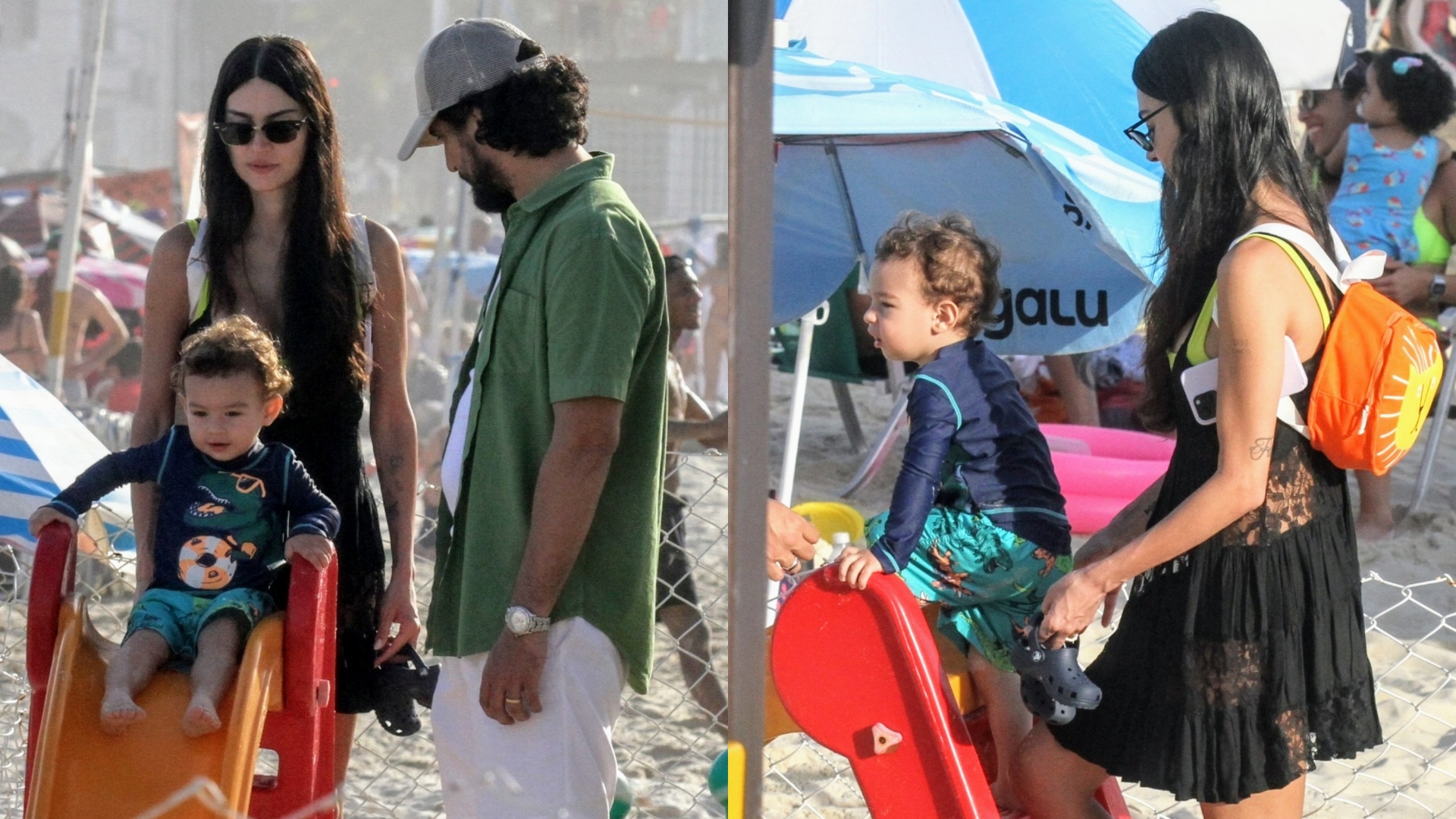 Filho de Thaila Ayala e Renato Góes brinca em praia do Rio na companhia dos pais; fotos