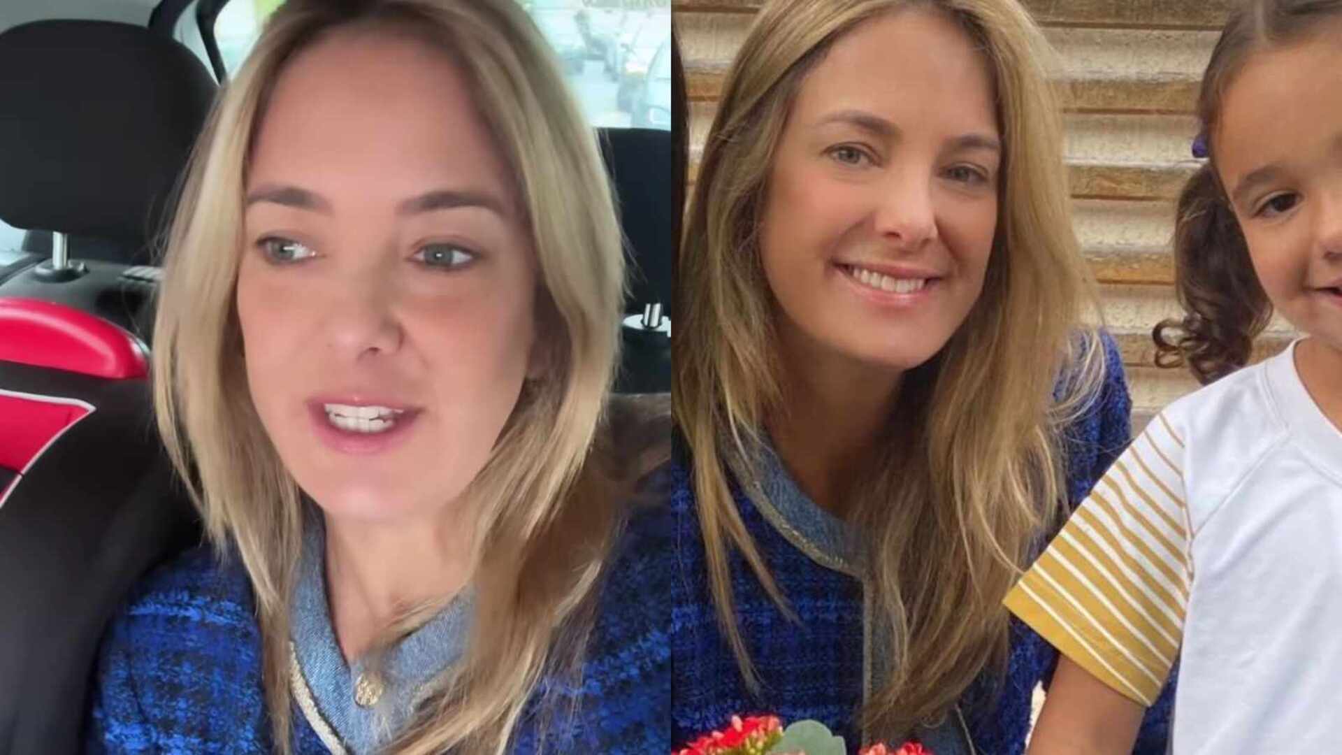 Antes do trabalho, Ticiane Pinheiro acompanha a caçula em atividade na escola