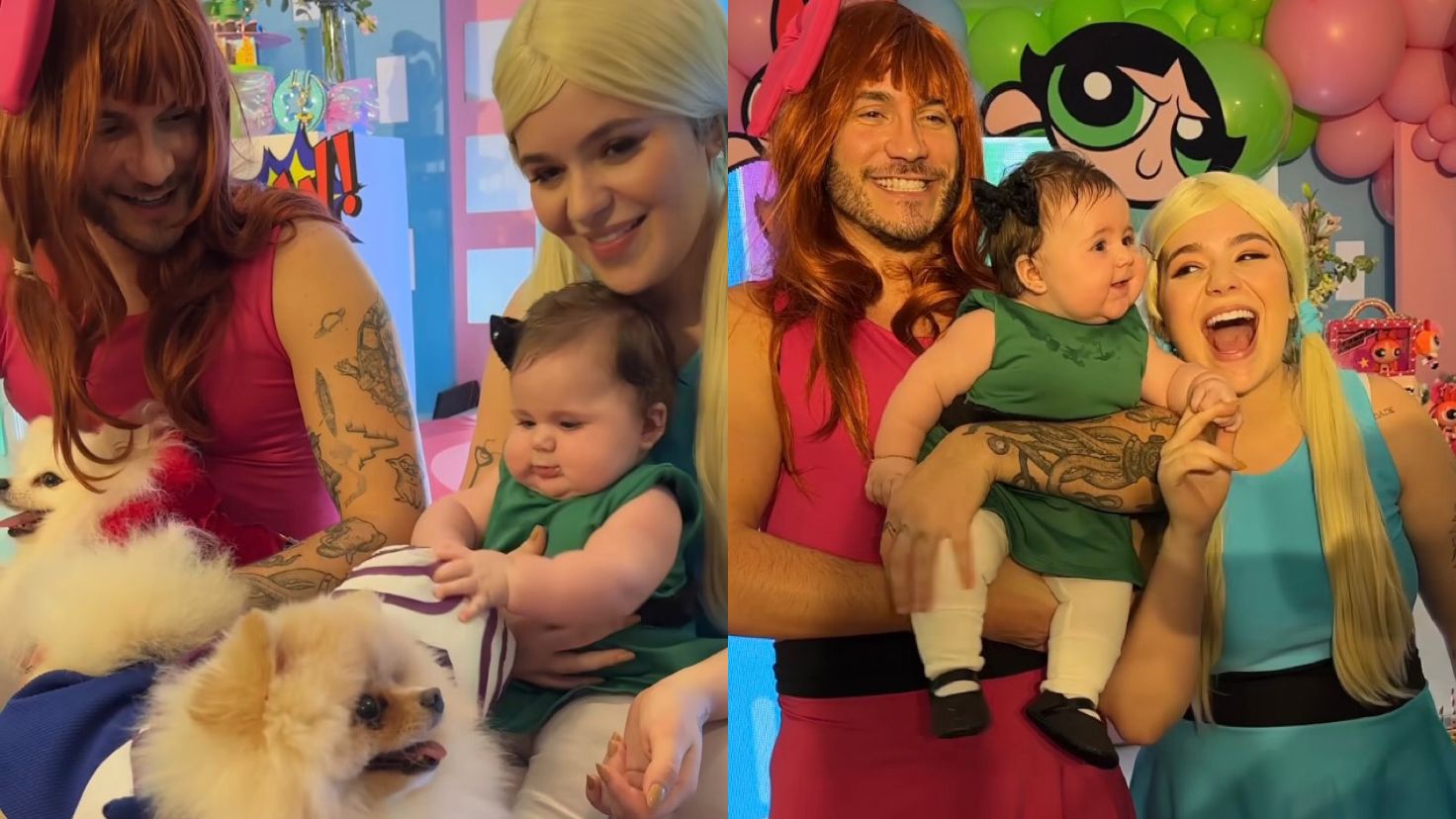 Fantasiados de Meninas Superpoderosas, Viih Tube e Eliezer comemoram mesversário de Lua
