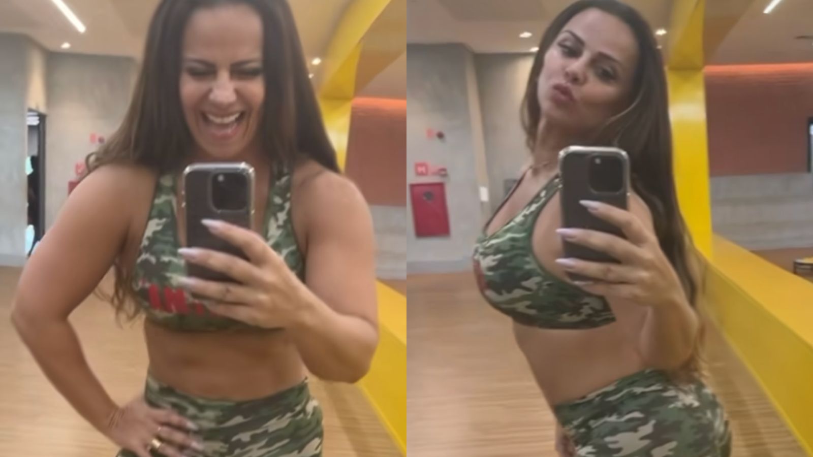 Viviane Araújo brinca ao se exibir de frente e costas na academia: “Que palhaça”