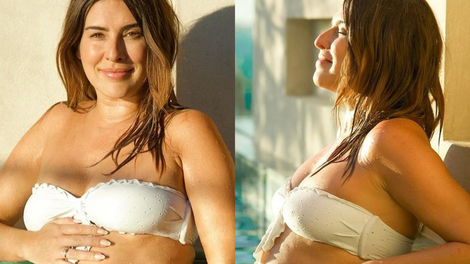 Fernanda Paes Leme exibe o barrigão na piscina de nova mansão: “Meu sonho”