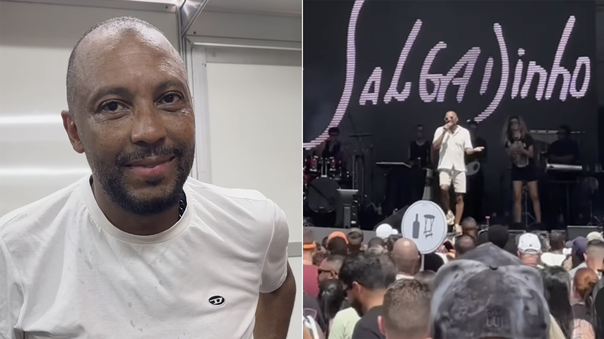 Salgadinho cai de cima do palco e mostra o machucado em sua perna