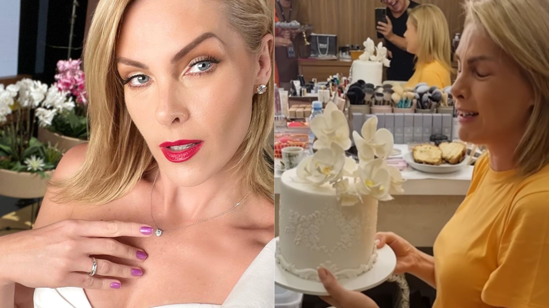 Ana Hickmann se emociona ao ganhar festa surpresa de aniversário em camarim