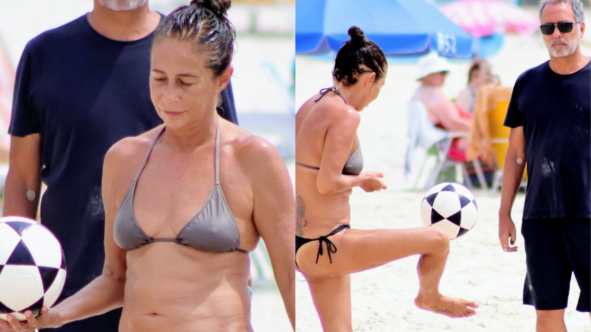Andréa Beltrão pratica esporte com o marido em dia de praia no Rio