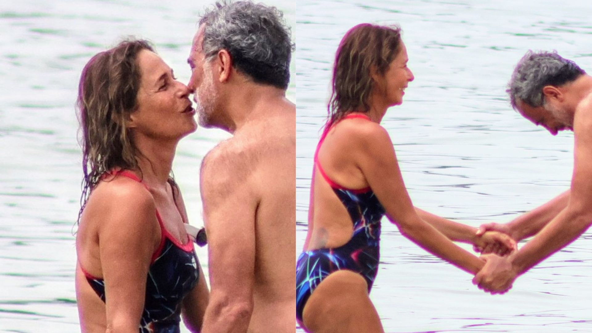 Andréa Beltrão surge em clima de romance com o marido em dia de praia