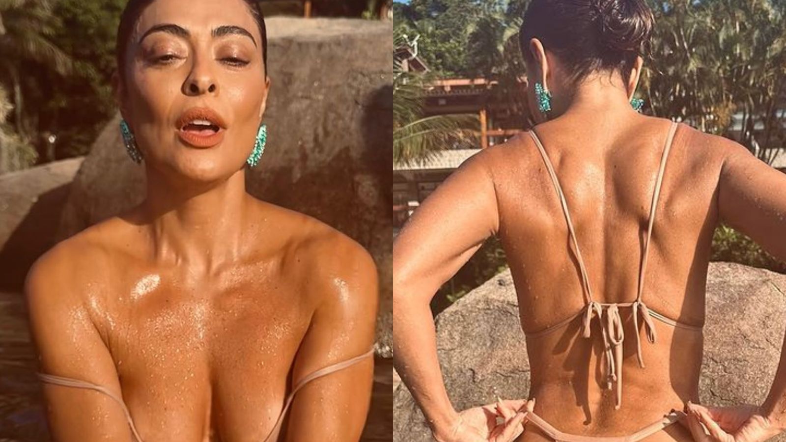 Longe dos holofotes, Juliana Paes surge impecável na praia em folia intimista