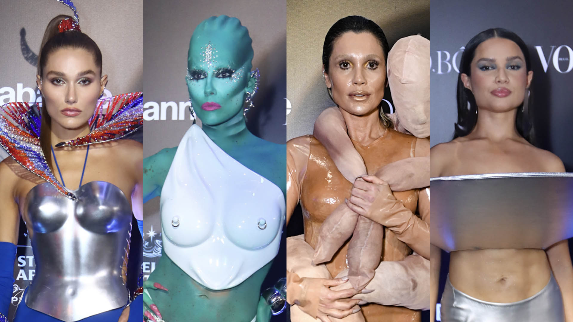 Famosos apostam em looks diferentões para baile de carnaval luxuoso