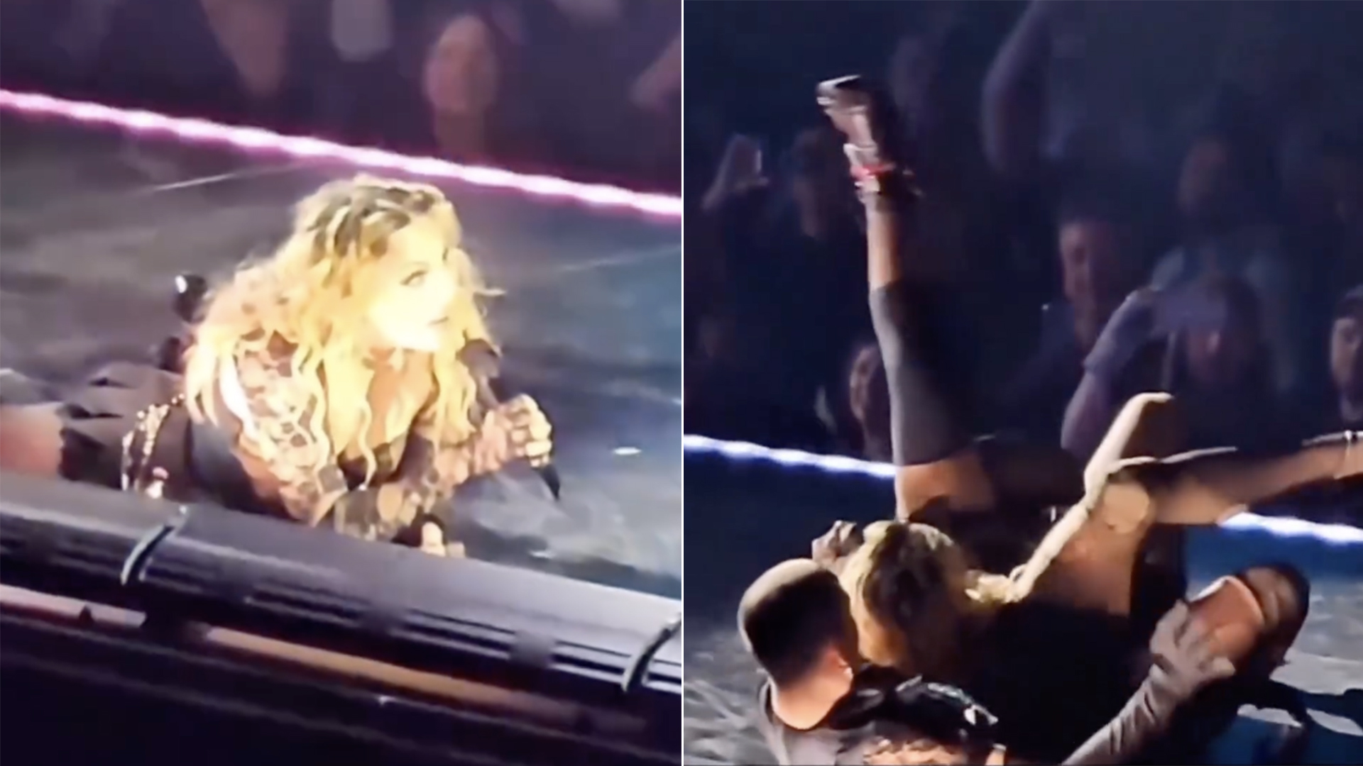 Madonna leva tombo no palco e cai na risada. Assista ao vídeo