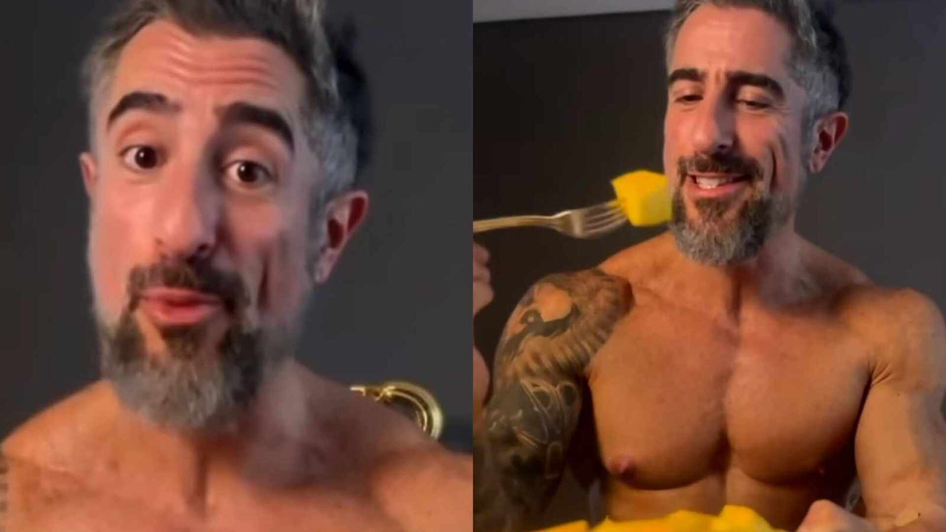 Após 120 dias de dieta restrita, Marcos Mion se permite comer manga
